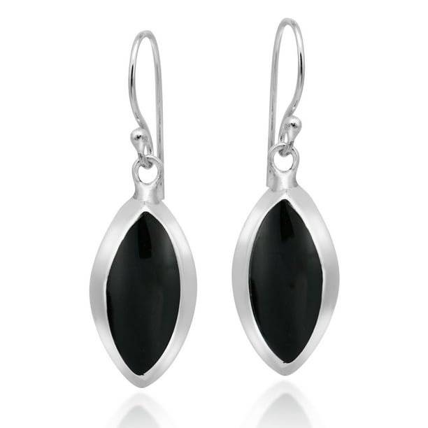 925 Sterling Silver Black Onyx Oval Drop Dangle Filigree Earrings 